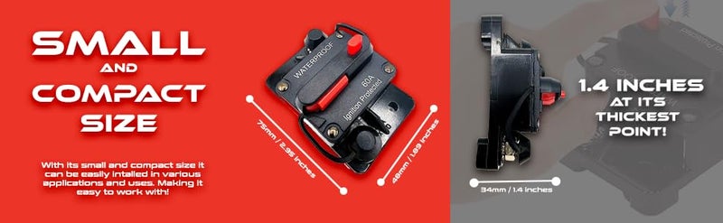 Traktronix 60Amp Circuit Breaker for Boat Trolling Motor Marine ATV Trailer Vehicles Battery Charger Golf Cart Solar System Inline Fuse with Manual Reset Switch Waterproof DC 12V-48V IP67 - Image 5